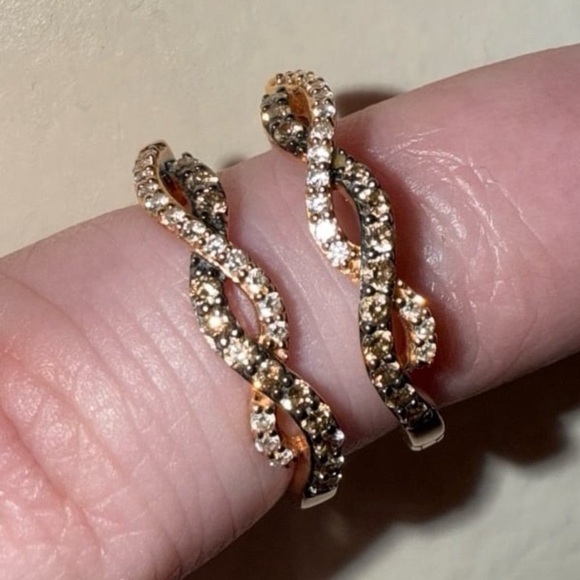 Le Vian 14K Rose Gold 3/4ctw VS/G Natural Diamond Twist Hoop Huggie Earrings - Picture 3 of 15